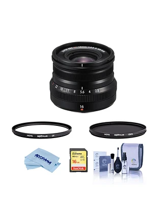 Fujifilm Xf 16mm f/2.8 R Wr Lens, Black, Bundle with Hoya Nxt Plus 49mm Cpl Filter, 49mm Uv Lens Filter, 32GB Sdhc Card, Cleaning Kit, Microfiber Clot