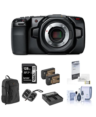 Blackmagic Design Blackmagic Design Pocket Cinema Camera 4K, Bundle, 2x Battery Packs, Backpack, Dual Smart Charger & Plate, Screen Protector, Sd Card