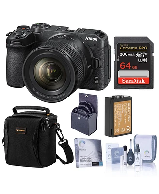 Nikon Z 30 Mirrorless Camera with Nikkor Z Dx 12-28mm f/3.5-5.6 Pz Vr Lens, Bundle with 64GB Memory Card, Shoulder Bag, En-EL25 Battery, Screen Protec