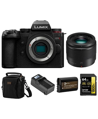 Panasonic Lumix G9II Mirrorless Camera with Lumix G 25mm f/1.7 Aspherical Lens, Bundle with 64GB Sdxc Memory Card, Shoulder Bag, Dmw-BLK22 Battery and