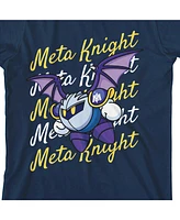 Kirby Boys Meta Knight Flying With Repeat Text Navy Blue T-shirt-xl