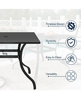 Piece Metal Patio Outdoor Dining Set with Square Table with 1.65 in. Umbrella Hole and Swivel Chairs