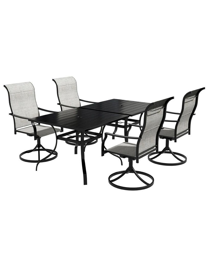 Piece Metal Patio Outdoor Dining Set with Square Table with 1.65 in. Umbrella Hole and Swivel Chairs