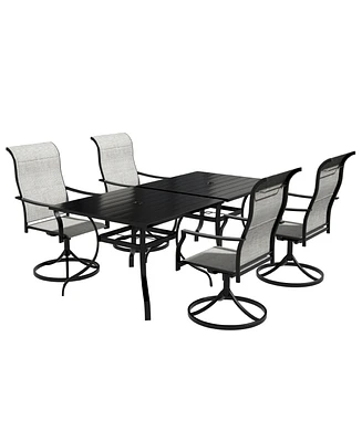 Piece Metal Patio Outdoor Dining Set with Square Table with 1.65 in. Umbrella Hole and Swivel Chairs