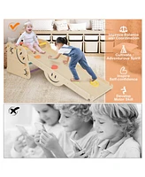 Wooden Climbing Toy Triangle Climber Set with Seesaw-Multicolor