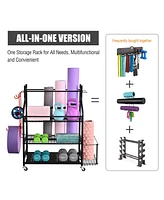 Mythinglogic 3- Tier Yoga Mat Home Gym Storage Rack, Large Capacity Dumbbell Rack for Home