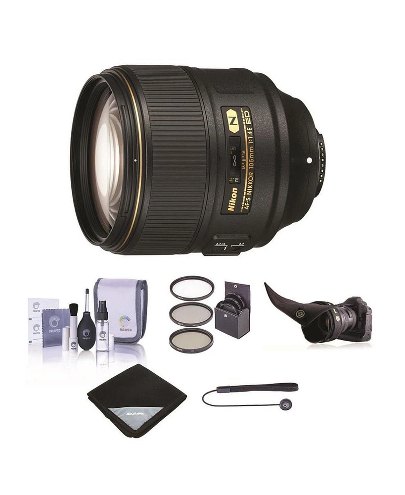 Nikon Nikon Af-s Nikkor 105mm f/1.4E Ed Telephoto Lens - Bundle with 82mm Filter Kit, Flex Lens Shade, Cleaning Kit, Lens Wrap (15x15), Cap Leash