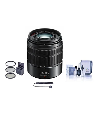 Panasonic Lumix G Vario 45-150mm f/4.0-5.6 Aspherical Lens for Micro Four Thirds, Matte Black, Bundle with 52mm Filter Kit, Cleaning Kit, Lens Cap Tet