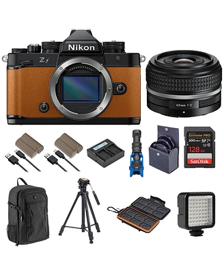 Nikon Z f Mirrorless Camera, Orange with Nikkor Z 40mm f/2 Se Lens, Bundle with 2x Battery, 128GB Memory Card, Shotgun Microphone, Tripod and Backpack