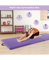 4-Panel Pu Leather Folding Exercise Mat with Carrying Handles-Purple