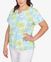 Hearts Of Palm Plus Short Sleeve Leaf Print Top