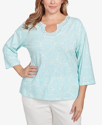 Hearts Of Palm Plus Three Quarter Sleeve Embellished Top