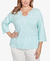 Hearts Of Palm Plus Three Quarter Sleeve Embellished Top