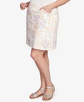 Hearts Of Palm Plus Floral Print Pull On Skirt