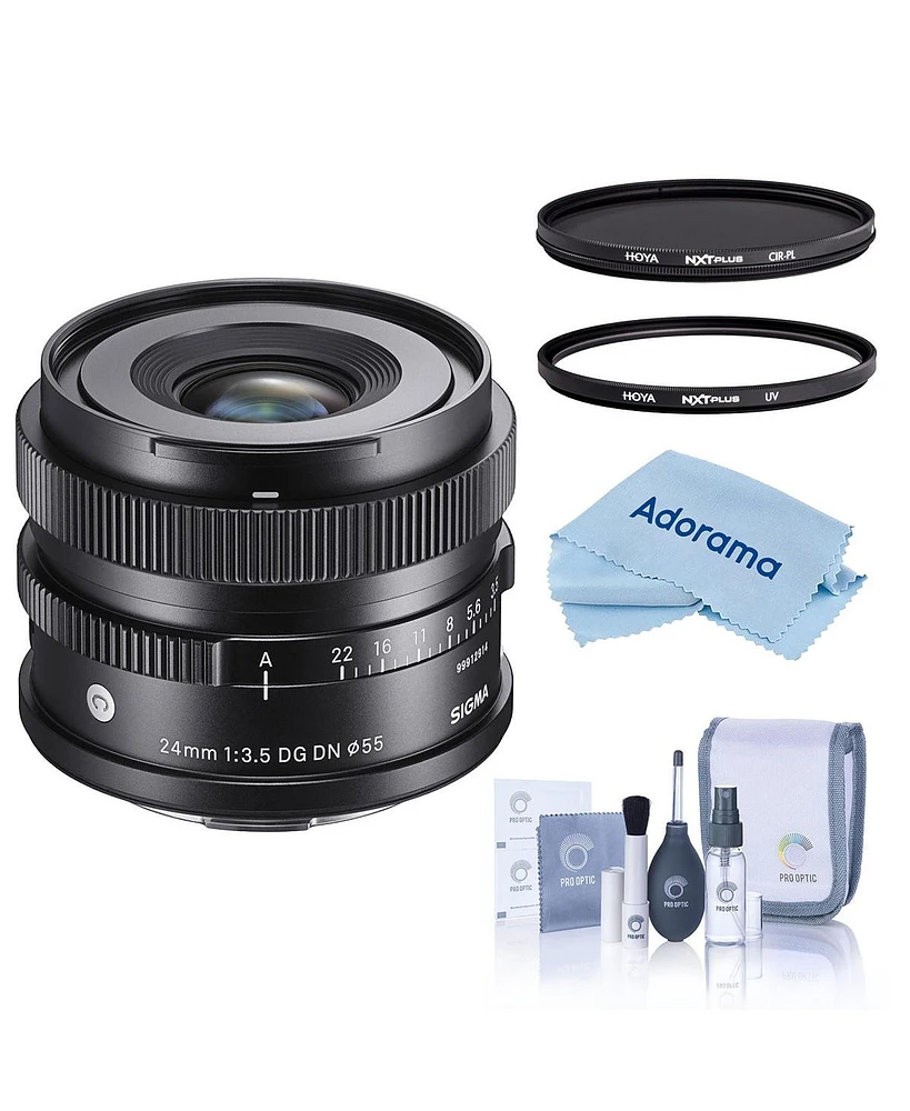 Sigma 24mm f/3.5 Dg Dn Contemporary Lens for Sony E, Bundle with Hoya 58mm Uv and Cpl Filters