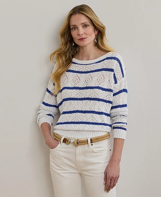 Lauren Ralph Women's Striped Pointelle Cotton-Blend Sweater
