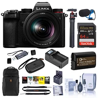 Panasonic Lumix Dc-S5 Mirrorless Camera, Black, with Lumix S 20-60mm f/3.5-5.6 Lens, Bundle with Backpack, 64GB Memory Card, Tripod, Dmw-BLK22 Battery