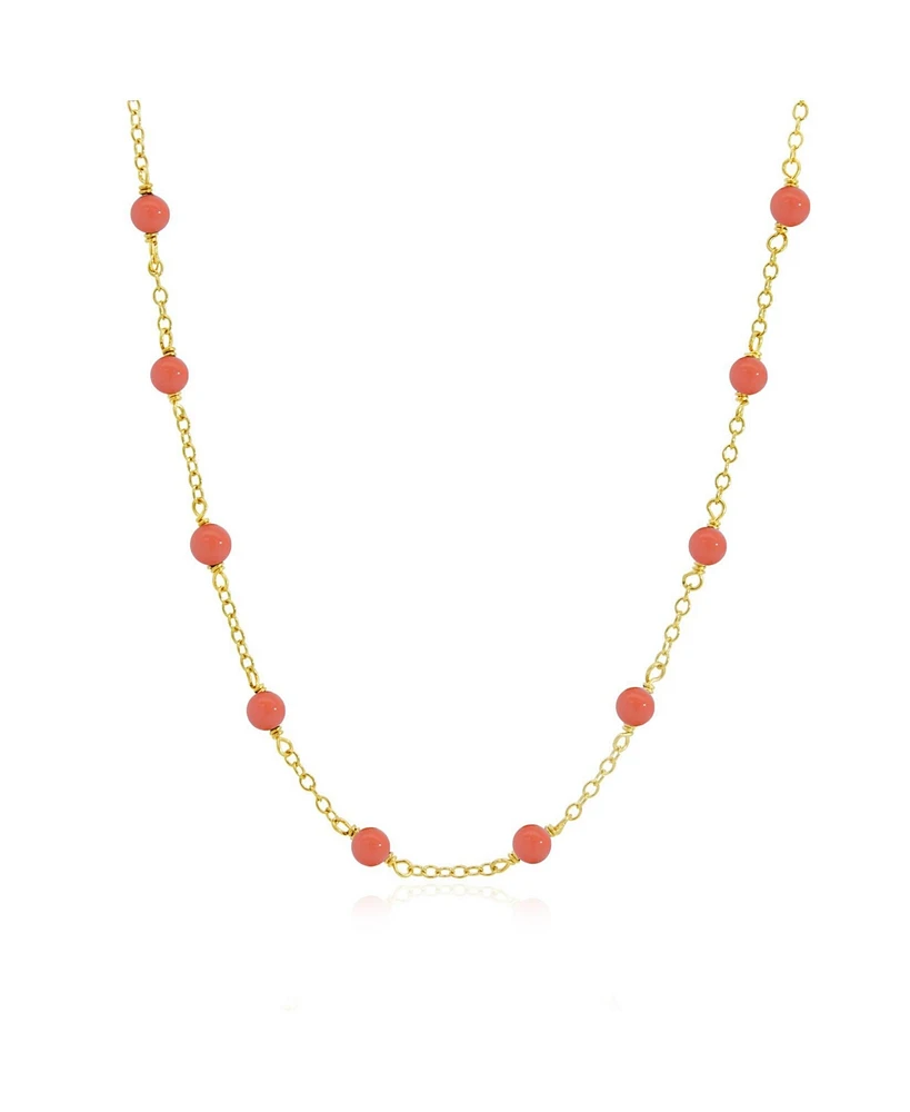 The Lovery Pink Coral Bead Station Necklace 14K Gold