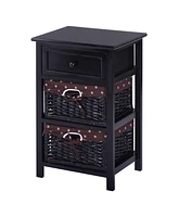 3 Tiers Wooden Storage Nightstand with 2 Baskets and 1 Drawer