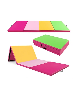 4-Panel Pu Leather Folding Exercise Mat with Carrying Handles-Green