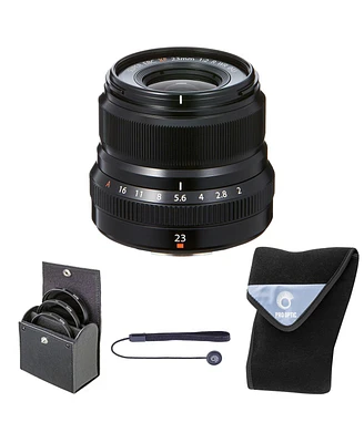 Fujifilm Xf 23mm f/2 R Wr Lens, Black, Bundle with 43mm Digital Essentials Filter Kit and 15x15" Lens Wrap