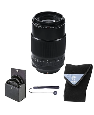 Fujifilm Xf 80mm f/2.8 R Lm Ois Wr Macro Lens, Black, Bundle with 62mm Digital Essentials Filter Kit and 19x19" Lens Wrap