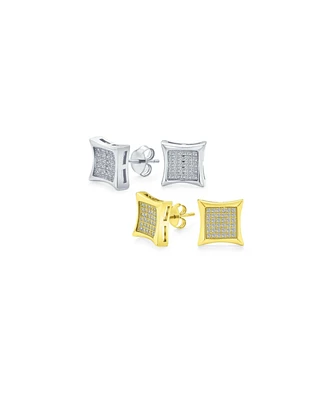 Bling Jewelry Set of 2 Square Cubic Zirconia Micro Pave Cz Kite Stud Earrings Gold Sterling Silver