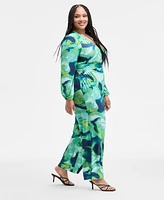 Nina Parker Trendy Plus Long-Sleeve Ring-Detail Jumpsuit