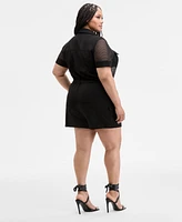 Nina Parker Trendy Plus Mesh Utility Romper