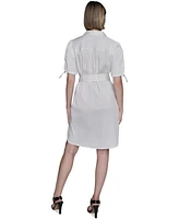 Karl Lagerfeld Paris Petite Embroidered Button-Front Dress