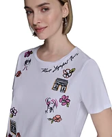 Karl Lagerfeld Paris Petite Multi Embroidered T-Shirt