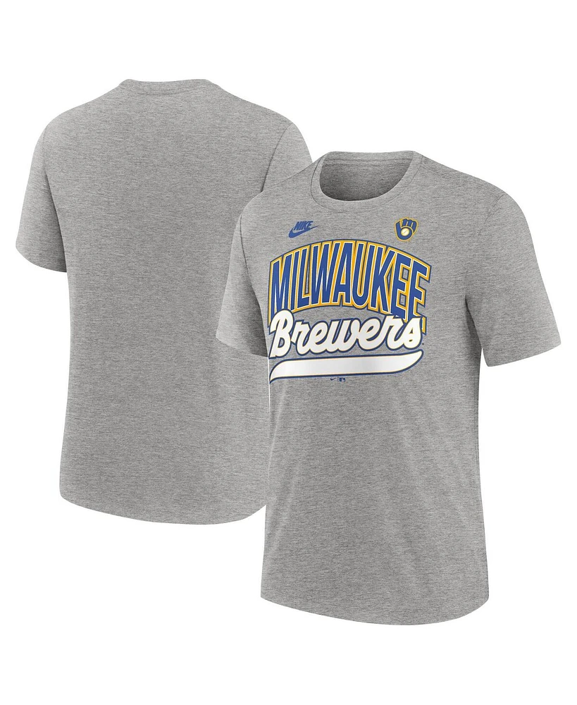 Nike Men's Heather Gray Milwaukee Brewers Cooperstown Collection Retro Tri-Blend T-Shirt