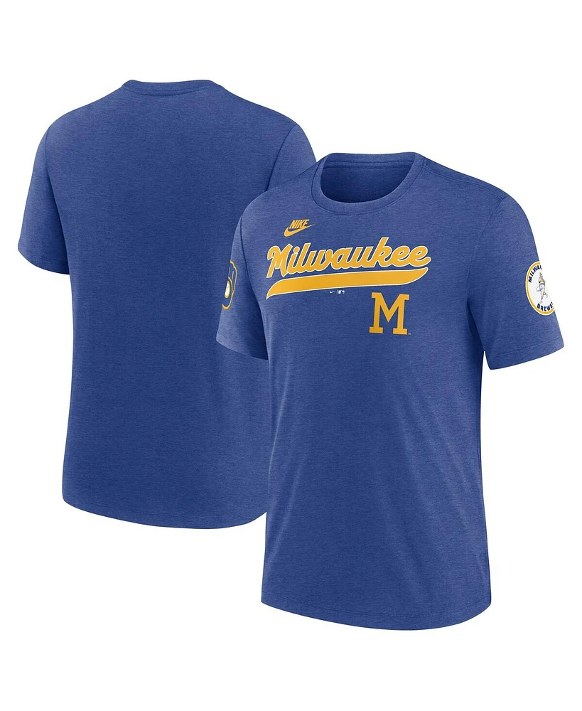 Nike Men's Heather Royal Milwaukee Brewers Cooperstown Collection Eras Tri-Blend T-Shirt