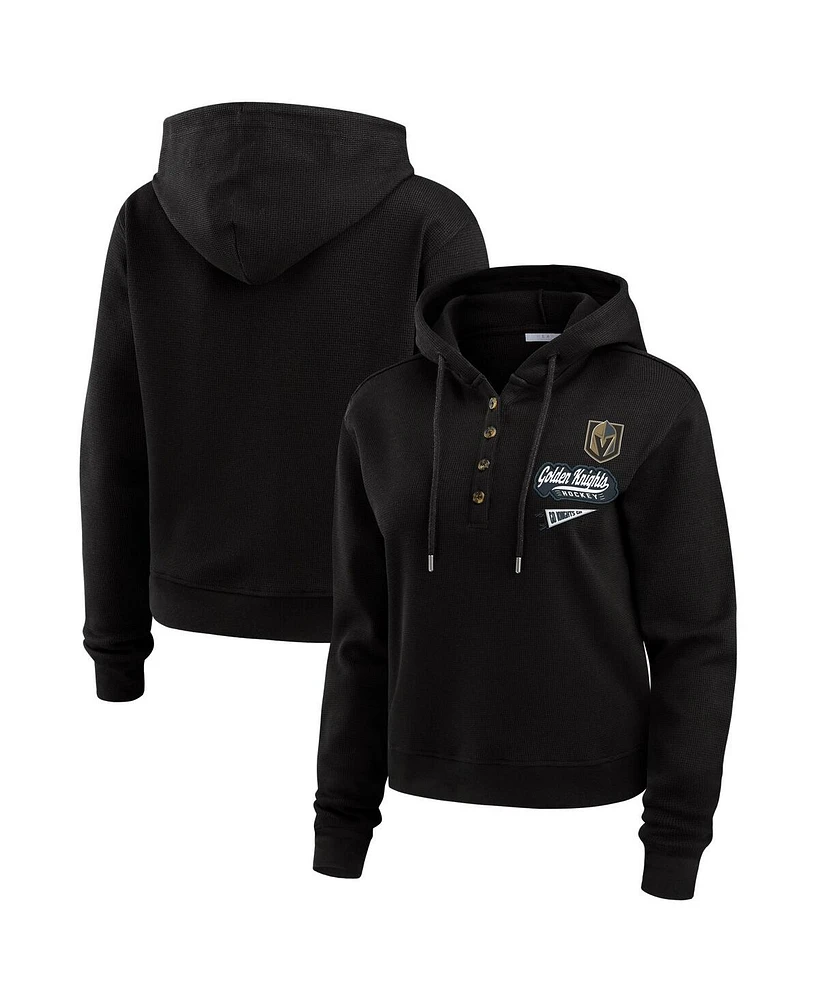 Wear By Erin Andrews Women's Black Vegas Golden Knights Waffle-Knit Pullover Hoodie