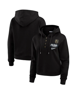 Wear By Erin Andrews Women's Black Vegas Golden Knights Waffle-Knit Pullover Hoodie