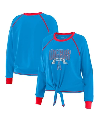 Wear By Erin Andrews Women's Light Blue/Red Houston Oilers Tie-Front Long Sleeve Top