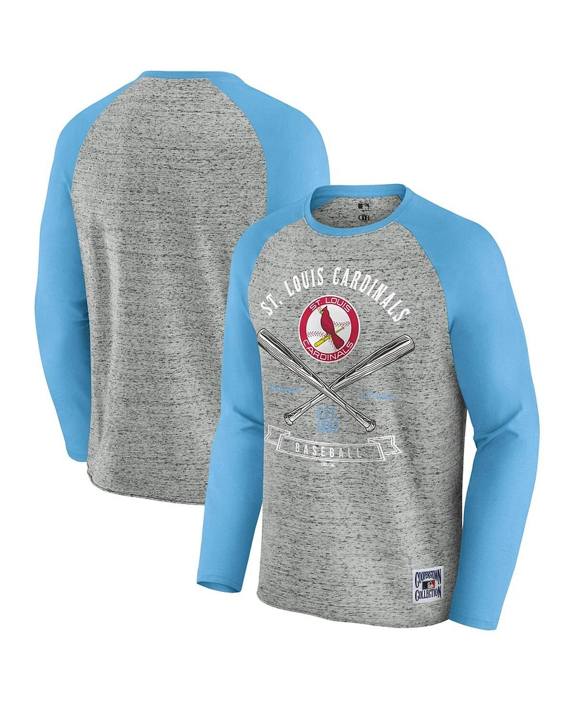 Fanatics Men's Heather Gray St. Louis Cardinals Raw Edge Raglan Long Sleeve Baseball T-Shirt