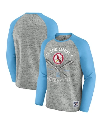 Fanatics Men's Heather Gray St. Louis Cardinals Raw Edge Raglan Long Sleeve Baseball T-Shirt