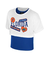 Colosseum Girl's Big Boys and Girls White Florida Gators Gale Cropped 2Fer Top