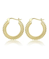 14K Gold Plated Ribbed Hoop Earrings