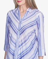 Alfred Dunner Petite Santa Fe Mitered Iris Stripe Button Down Top