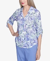 Alfred Dunner Petite Santa Fe Abstract Butterfly Button Front Top