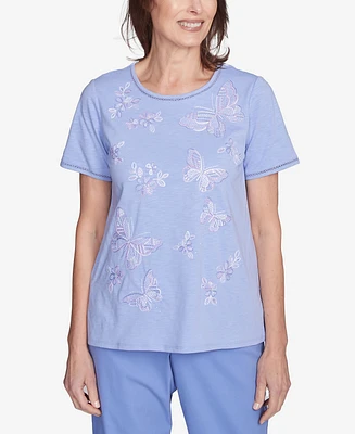 Alfred Dunner Petite Santa Fe Butterfly Embroidered Tee