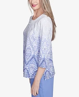 Alfred Dunner Petite Santa Fe Ombre Medallion Printed Top