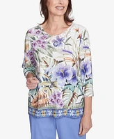 Alfred Dunner Petite Santa Fe Tropical Floral Border Top