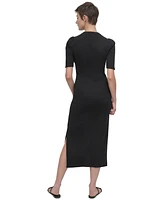 Dkny Jeans Women's Puff-Sleeve Henley Midi Dress