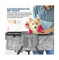 SereneLife Portable Dog Bath Tub with Drain System & Leash Restraint, Gray/Black