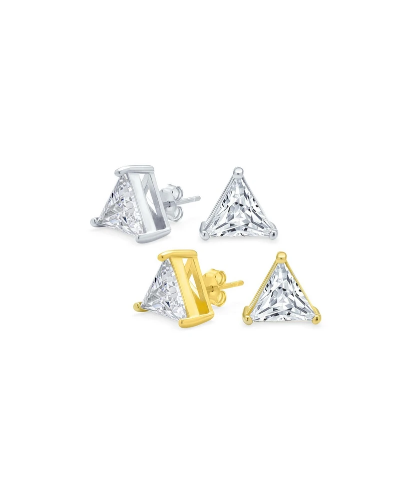 Bling Jewelry Set of 2 Triangle Cz Stud Earrings Gold Plated Sterling Silver