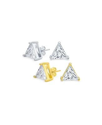 Bling Jewelry Set of 2 Triangle Cz Stud Earrings Gold Plated Sterling Silver