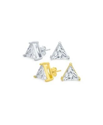 Bling Jewelry Set of 2 Triangle Cz Stud Earrings Gold Plated Sterling Silver